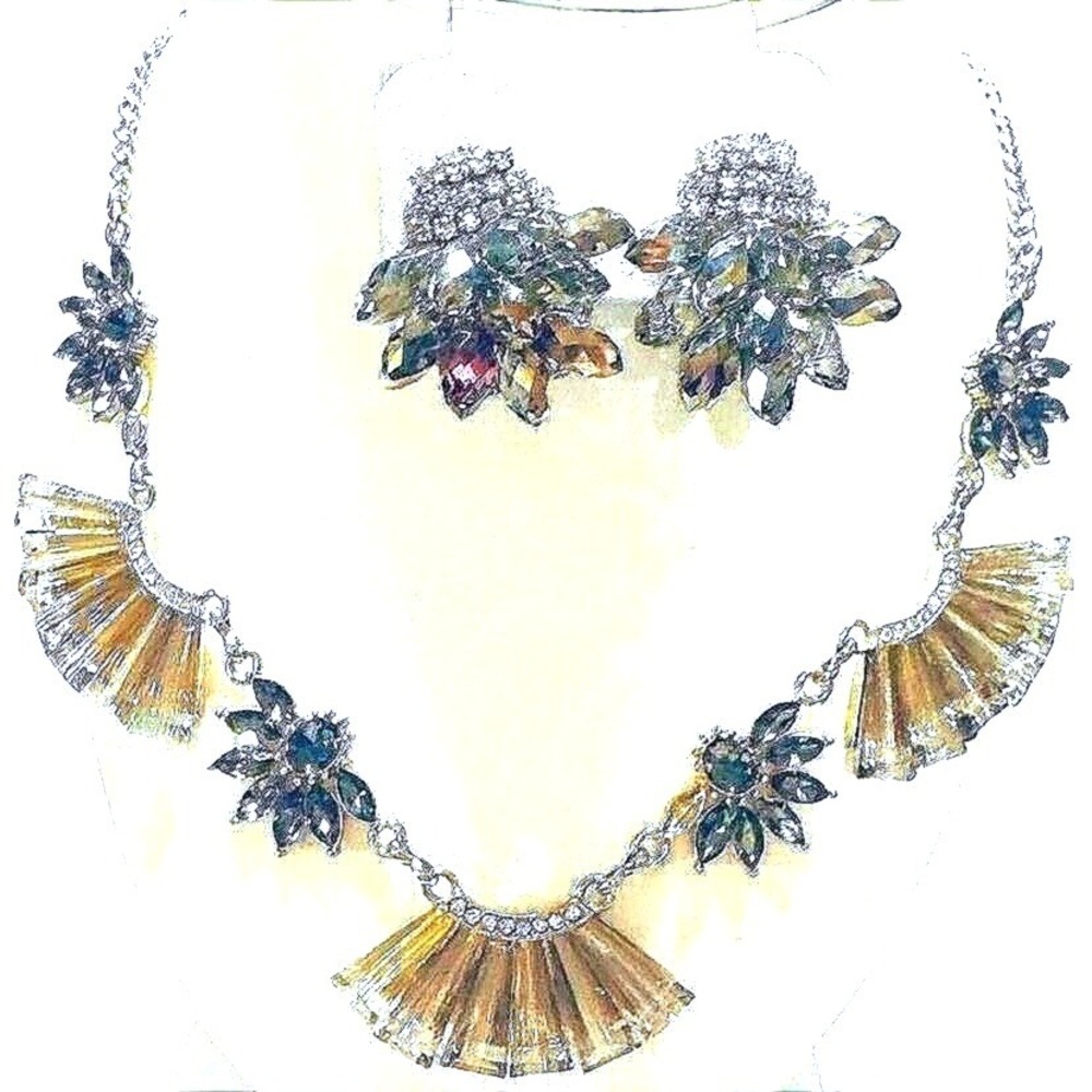 Handmade Artisan Jewelry Set Women Gold‎ Excellent Crystal Flower Necklace